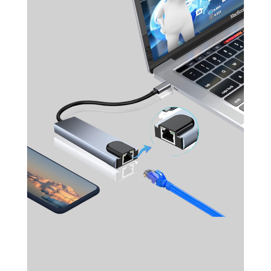 Type-C Çoklu Dönüştürücü – Alüminyum Gövde, Hızlı Veri Aktarımı ve Şarj Desteği