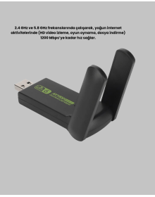 1200 Mbps Dual Band WiFi Adaptör – 5.8G & 2.4G Çift Antenli