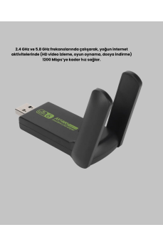 1200 Mbps Dual Band WiFi Adaptör – 5.8G & 2.4G Çift Antenli