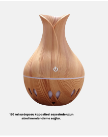 Ahşap Desenli 130 ml Aromaterapi Difüzör Sessiz ve USB Bağlantılı