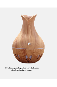 Ahşap Desenli 130 ml Aromaterapi Difüzör Sessiz ve USB Bağlantılı