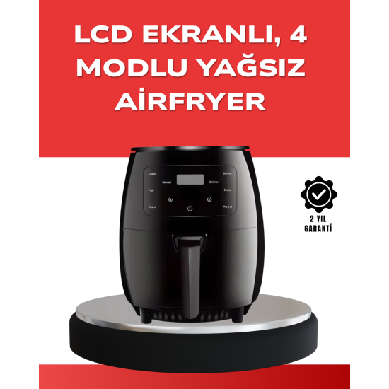 Büyük Boy 6 Litre Airfryer 2400W Sesli Uyarı LCD Ekran Büyük Boy 6 Litre Airfryer 2400W Sesli Uyarı LCD Ekran