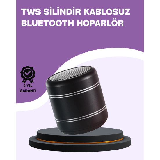 Silindir Tasarım Mini Bluetooth Hoparlör 10m Çekim Güçlü Bas ve Mikrofonlu