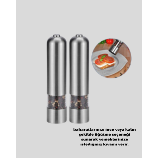 Elektrikli Tuz Karabiber Değirmeni – Paslanmaz Gövde, LED Işıklı ve Ayarlanabilir Öğütme
