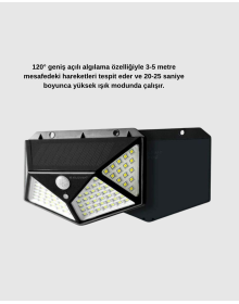 100 LED Güneş Enerjili Bahçe Lambası – PIR Sensörlü, IP65 Su Geçirmez Dış Mekan Aydınlatma
