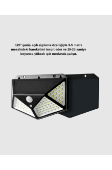 Güneş Enerjili 100 LED Dış Mekan Lamba – Hareket Sensörlü, 2200mAh Bataryalı Solar Aydınlatma