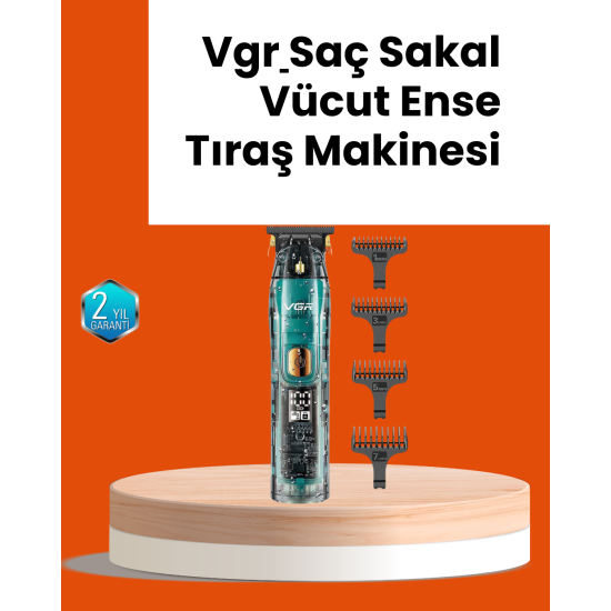 VGR V-695 Şarjlı Saç Sakal Tıraş Makinesi 2600mAh Batarya ve Kılavuz Taraklı