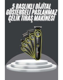 5 Başlıklı Şarjlı Tıraş Makinesi Led Ekran Saç Sakal Ense Tıraşına Uygun Bakım Seti