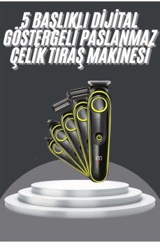 5 Başlıklı Şarjlı Tıraş Makinesi Led Ekran Saç Sakal Ense Tıraşına Uygun Bakım Seti