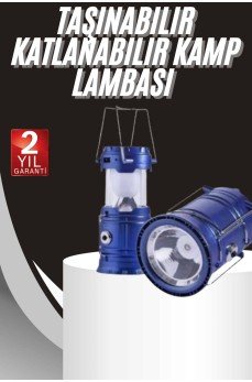Kamp Lambası Solar Şarjlı Kızaklı Kamp Feneri Led Lamba Işıldak