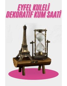 Eyfel Kulesi Tasarımlı Kum Saati Kristalleştirilmiş Kum Saati Dekoratif Ahşap Görünümlü