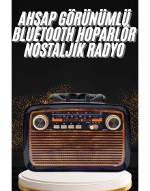 Nostaljik Görünümlü Ahşap Radyo TF SD USB Girişli Led Fener Işıklı