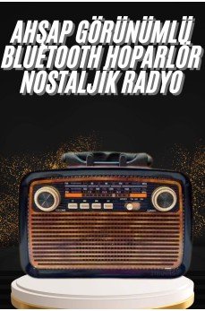 Nostaljik Görünümlü Ahşap Radyo TF SD USB Girişli Led Fener Işıklı