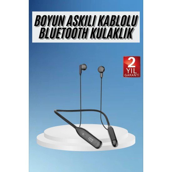 100 Saat Kablolu Boyun Askılı Dijital Göstergeli Bluetooth Kulaklığı 100 Saat Kablolu Boyun Askılı Dijital Göstergeli Bluetooth Kulaklığı