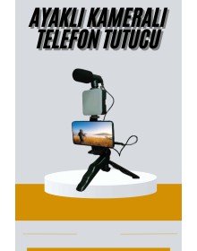 Tripod Telefon Tutucu Kumandalı Mikrofon Led Işık Vlog Video Kayıt