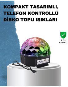 Taşınabilir RGB Disko Topu Bluetooth ve Uzaktan Kumanda Özellikli