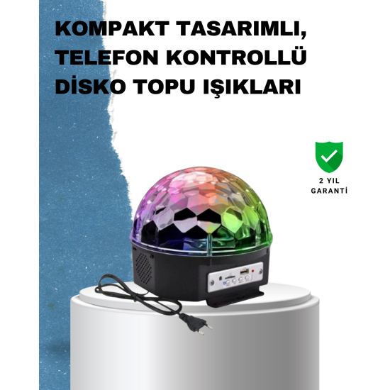 Taşınabilir RGB Disko Topu Bluetooth ve Uzaktan Kumanda Özellikli Taşınabilir RGB Disko Topu Bluetooth ve Uzaktan Kumanda Özellikli