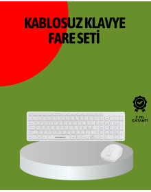 Kablosuz Klavye Mouse Seti Beyaz Q Klavye Tüm Cihazlara Uyumlu