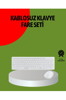 Kablosuz Klavye Mouse Seti Beyaz Q Klavye Tüm Cihazlara Uyumlu