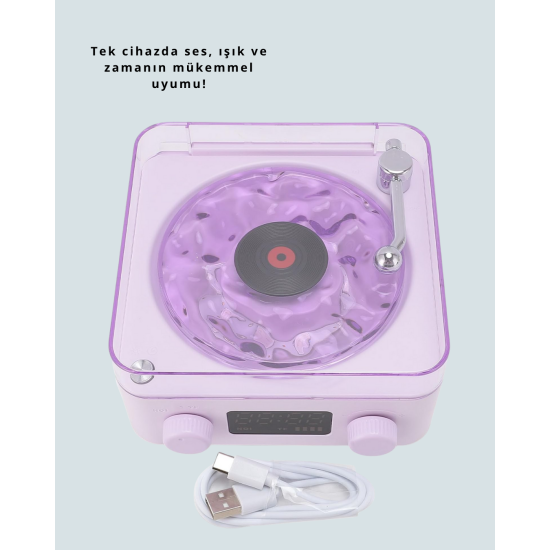 360° Sesli Kablosuz Hoparlör – Retro Tasarım ve Projektör Işığı