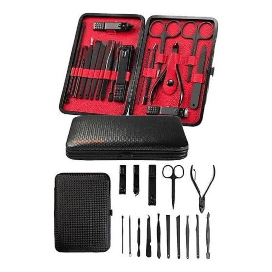 Deri Çantalı Siyah Paslanmaz Çelik 17 Parça Manikür Pedikür Seti Deri Çantalı Siyah Paslanmaz Çelik 17 Parça Manikür Pedikür Seti