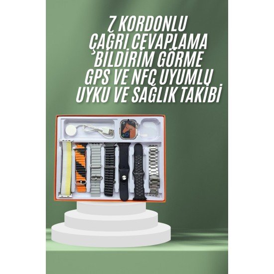 7 Kordonlu Akıllı Saat Plastik Kordon Hasır Kordon Çelik Kordon