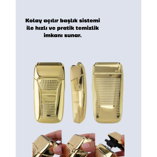 Altın Renk Kablolu Sakal Tıraş Makinesi Çelik Bıçaklı 3W Motor