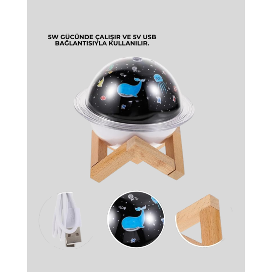 Projektör ışığı bulunan USB bağlantılı mini aromaterapi destekli hava nemlendirici