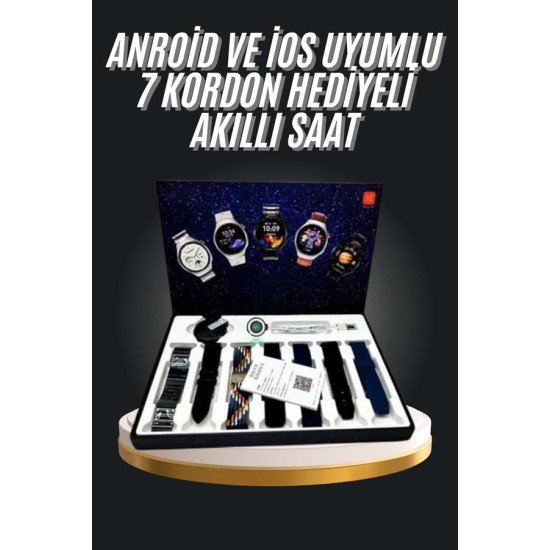 7 Kordonlu Akıllı Saat Siyah Kasa Dokunmatik Ekran Uyku ve Sağlık Takibi