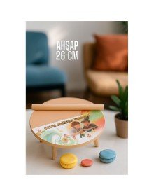 Çocuk 26 cm Ahşap Hamur Açma Masası Mini Oklava ile Oyun Hamuru Tahtası