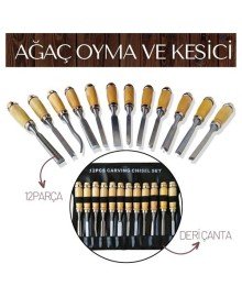 Elena 12 Parça Çantalı Ağaç Oyma ve Kesici Set