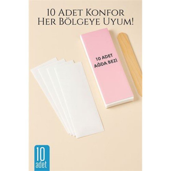 10’lu Ağda Bezi Seti + Spatula | Her Bölgeye Uyumlu | Evde Pratik Tüy Alma İçin