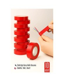 10'LU KIRMIZI Elektrik  Bandı – Yüksek Yalıtım Gücü, Kablo Sabitleme ve Elektrik Koruma İçin