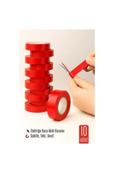 10'LU KIRMIZI Elektrik  Bandı – Yüksek Yalıtım Gücü, Kablo Sabitleme ve Elektrik Koruma İçin