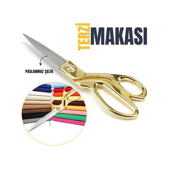 Terzi Makası – Paslanmaz Çelik Bıçaklı, Altın Renkli Profesyonel Kumaş Kesme Makası Terzi Makası – Paslanmaz Çelik Bıçaklı, Altın Renkli Profesyonel Kumaş Kesme Makası