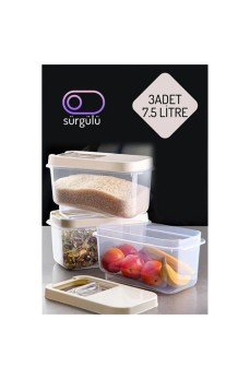 Erzak Bakliyat Saklama Kabı 3 lü Set 7.5 Lt Krem
