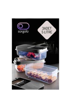 Erzak Bakliyat Saklama Kabı 3 lü Set 5 Lt Antrasit