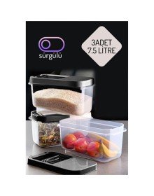 Erzak Bakliyat Saklama Kabı 3 lü Set 7.5 Lt Antrasit
