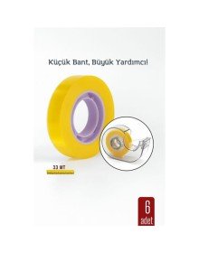 6 lı paket Para Bandı Küçük Makinelere 12MM 33 mt Küçük Makine Bandı – Şeffaf Bant | Masa Üstü Dispenser Uyumlu