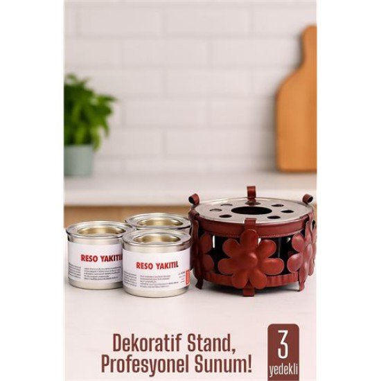 Dekoratif Metal Osmanlı Ocağı ve 3 YEDEK Reşo Yakıtı – Isıtmalı Sunum İçin Güvenli ve Şık Çözüm