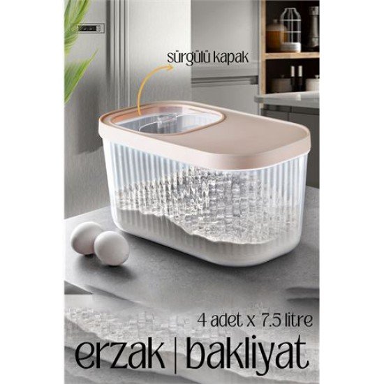 MultiBox Erzak Bakliyat Kutusu Sürgülü Kapak 7.5 Litre 4 ADET MultiBox Erzak Bakliyat Kutusu Sürgülü Kapak 7.5 Litre 4 ADET