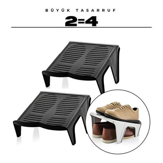 2'li Ayakkabı Düzenleyici Twin Set – Çift Katlı Tasarım | Dolap İçi Alan Tasarrufu | Kaymaz Yüzey