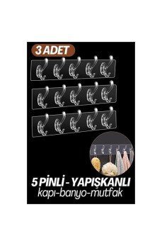 5 Pinli 3 lü set Yapışkanlı Askı Xenoty Design