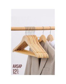 Natural Ahşap Elbise Askısı 12 ADET Montague Design