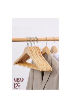 Natural Ahşap Elbise Askısı 12 ADET Montague Design