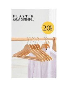 Ahşap Görünüm Plastik Askı 20 ADET KREM