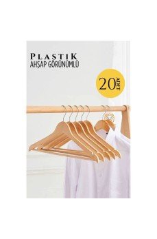 Ahşap Görünüm Plastik Askı 20 ADET KREM