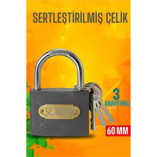 Çelik Asma Kilit 60 MM 3 anahtarlı Sonax Design