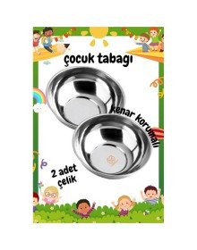Derin Çocuk Tabağı Güvenli Kenarlı Çelik 2 Adet 16 cm