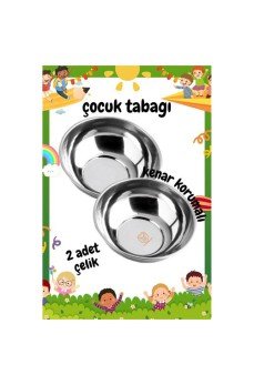 Derin Çocuk Tabağı Güvenli Kenarlı Çelik 2 Adet 16 cm Derin Çocuk Tabağı Güvenli Kenarlı Çelik 2 Adet 16 cm